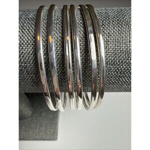 Sterling 925 Silver Lightweight Slim Bangle Bracelets Set 6 Fits Small Wrists